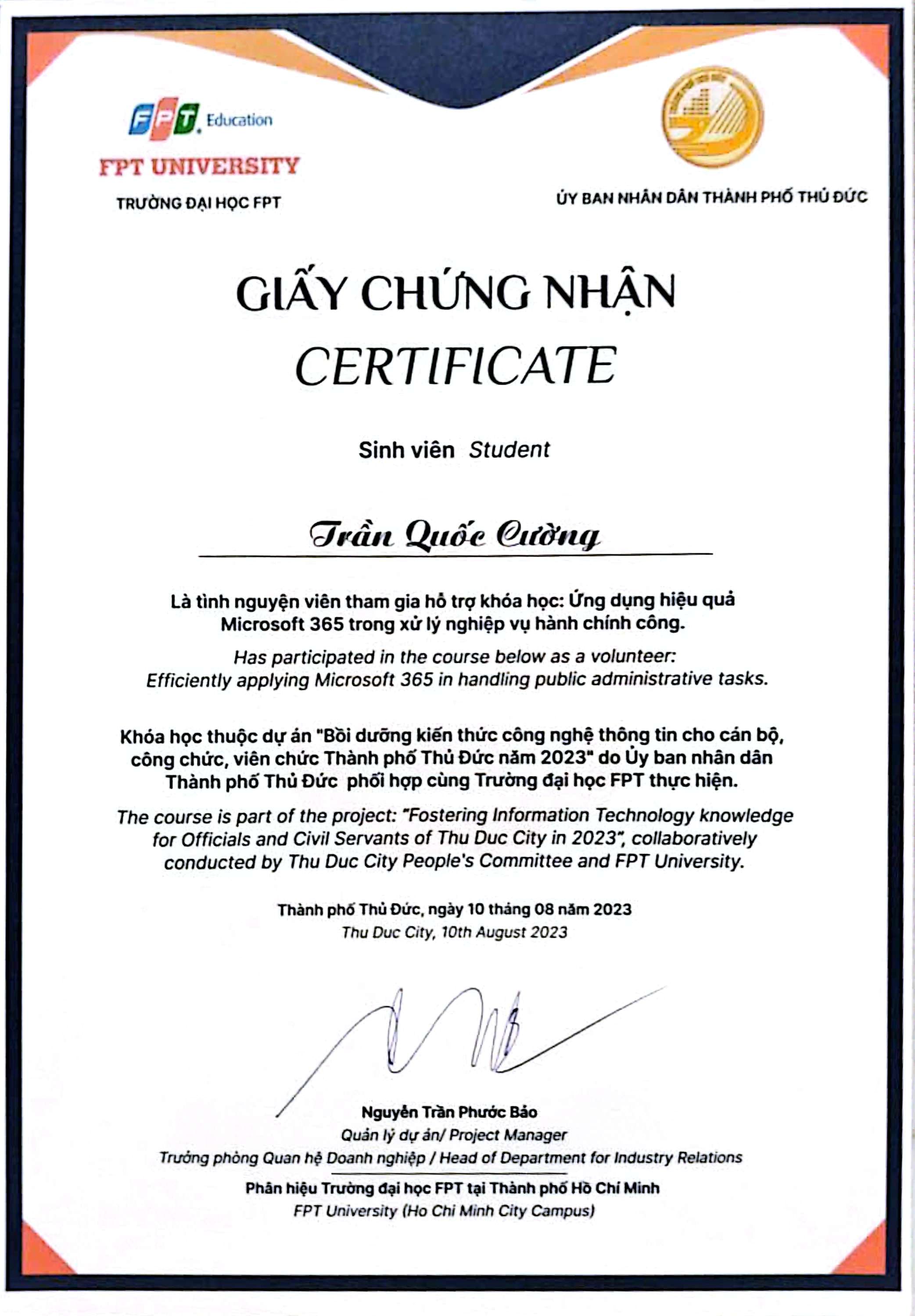 Tình nguyện viên chương trình Bồi dưỡng kiến thức CNTT cho cán bộ, công chức, viên chức TP Thủ Đức 2023